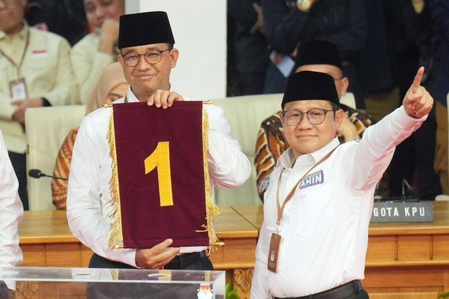 Pasangan capres-cawapres Anies Baswedan dan Muhaimin Iskandar (AMIN) mendapat nomor urut 1 sebagai kontestan Pilpres 2024